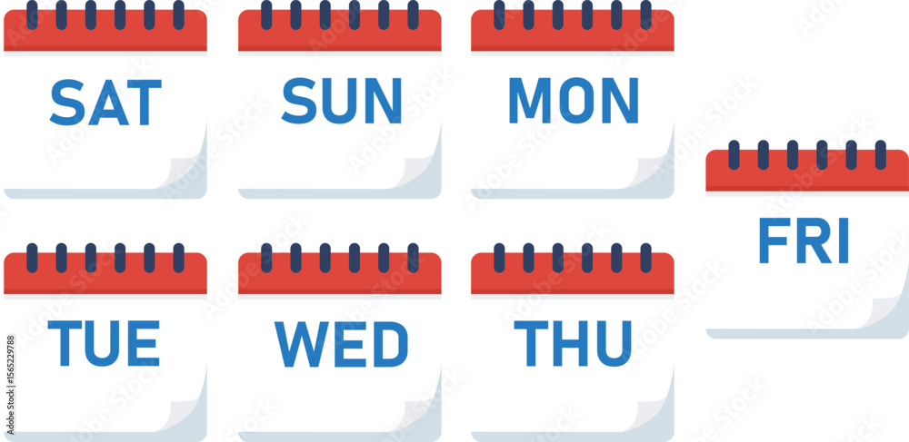 Days of the week displayed on red and white calendar icons の Stock ベクター ...
