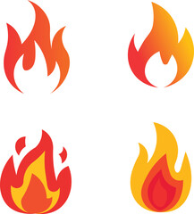Poster - Set of four cartoon fire flame icons in different styles