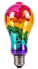 Poster - Colorful light bulb with vibrant paint swirls, showcasing creativity and innovation in design. Perfect for artistic and modern decor