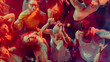 © master1305 - A vibrant crowd dancing energetically under colorful lights in a club atmosphere. Concept of nightlife party, youth, summer, festivity, celebration
