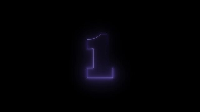 neon glowing blue one number text sign icon animation on a black background.
