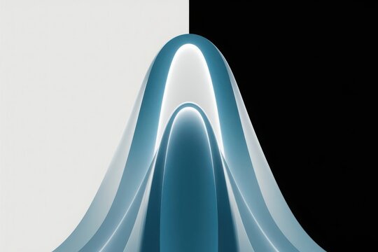 Abstract teal and white curving forms on black and white background