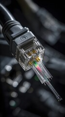 Poster - Sharp detail of a fiber optic connector in the process of attachment to a network switch highlighting essential connection points that contribute to the reliability and speed of data
