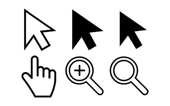 Vector Collection of computer mouse cursor icons including arrow pointer hand and magnifying glass