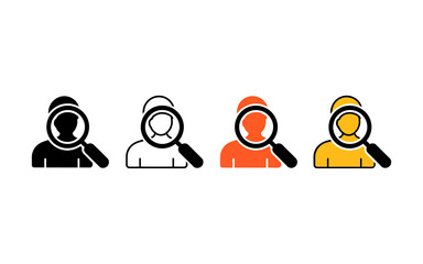 Fototapete - Vector Set of stylized human silhouette icons with magnifying glass for search and analysis