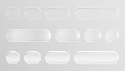 Shiny Liquid Glass Set, Realistic UI Elements: Modern Neumorphism Style Buttons Design Collection with Transparent Matte Effect for Web and App Interfaces