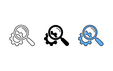 Fototapete - Vector Magnifying glass over a gear symbol representing search and analysis of mechanical systems