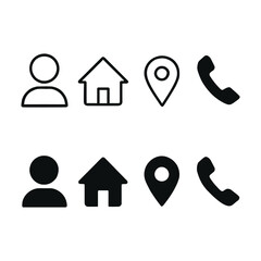 Fototapete - Vector Set of four essential contact and location icons in outline and solid black styles