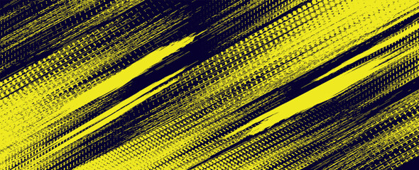 Poster - Dots halftone yellow and dark blue color pattern gradient grunge texture background. Dots pop art sport style  modern grunge