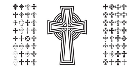 Poster - A collection of diverse cross designs and variations in black and white graphic representations