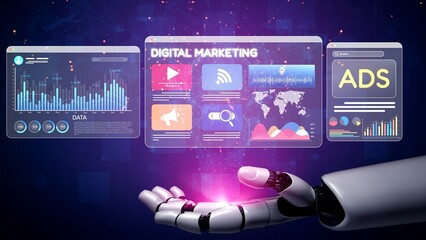Poster - Online ads and digital marketing help brands grow. Content marketing builds engagement. Marketing tools boost ROI. Effective ads and marketing drive online business success. Muxer
