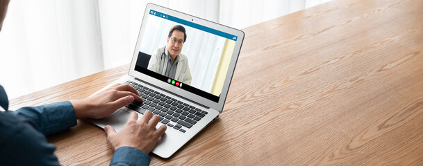 Poster - Doctor video call online by modish telemedicine software application for virtual meeting with patient
