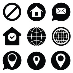 Poster - Flat Black Icons Set Home Location Globe Email Phone for UI Design.
