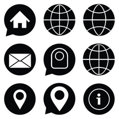 Poster - Flat Grid of Black Icons for Navigation Home Location Globe Email Phone.