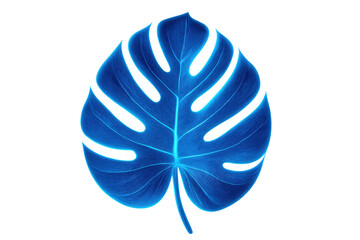 Poster - Vibrant blue monstera leaf glowing on a transparent background, perfect for nature-inspired designs