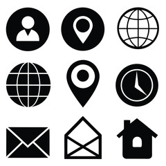 Poster - Grid of Black Icons for Web Navigation Home Location Globe Email Phone.
