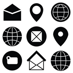 Poster - Icon Grid in Black for Minimalist App Design Home Location Globe Email Phone.