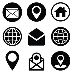Poster -  Icon Set in Black for Navigation Home Location Globe Email Phone in Solid and Outlined Styles.