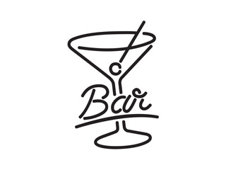 Wall Mural - vector isolated glass bar sign with the inscription word bar cocktail colorless black and white cont