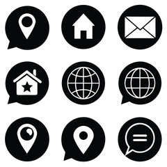 Poster -  Icon Set of Black Symbols for App Navigation Home Location Globe Email Phone.