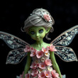 © Donna - CGI, Photo of sculpted snowflake fairy figurine wearing pink flowers as a dress, with green skin, platinum hair. JPEG, 2.7MB, 12x12in, 3600x3600px, 300p/i
