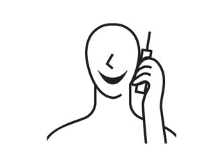 Poster - Vector isolated man talking on the phone faceless call center colorless black and white contour line easy drawing