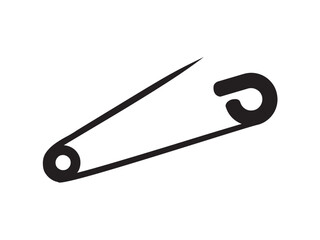 Fototapete - Vector isolated one single open safety pin colorless black and white outline silhouette shadow shape stencil solid black
