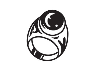 Fototapete - Vector isolated ring signet jewelry colorless black and white contour line easy drawing