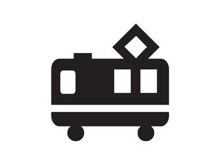 Fototapete - Vector isolated one single  tram car or train carriage side view colorless flat black symbol icon logo infographics on a white background simple minimal graphic element