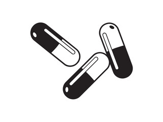 Fototapete - Vector isolated three tablets pills several, medicine pharmacy colorless black symbol icon logo infographics on a white background simple minimal graphic element