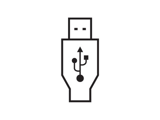 Fototapete - Vector isolated one single simple USB plug port sign  colorless black symbol icon logo infographics on a white background simple minimal graphic element