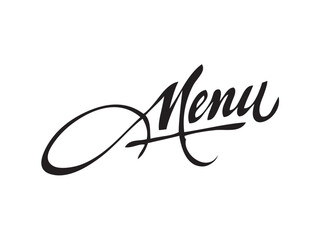 Fototapete - Vector isolated lettering word MENU text hand written marker style colorless black symbol icon logo infographics on a white background simple minimal graphic element