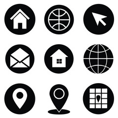 Poster - Minimal Black Icons Set for Navigation Home Location Globe Email Phone.