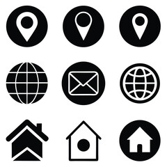 Poster - Minimalist Black Icons for Websites and Apps Home Location Globe Email and Phone.