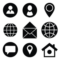 Poster - Minimalist Black Icons in Grid Format Home Location Globe Email Phone for Apps.