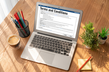 Poster - Digital legal contract provide terms and conditions document on computer screen ready for online digital signature for deal agreement of future business snugly