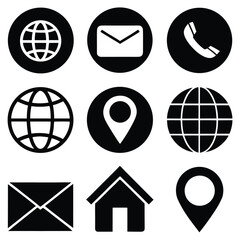 Poster - Minimalist Icons for Navigation Home Location Globe Email Phone in Black.