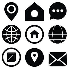 Poster - Modern Black Icons Collection Home Location Globe Email Phone in Two Styles.