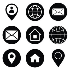 Poster - Modern Black Icons for App UI Home Location Globe Email Phone in Grid Format.