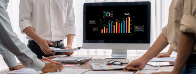 Aufkleber - Business data dashboard provide business intelligence analytic for marketing strategy planning brisk with big data set to analyze customer demands and foreseeing business future