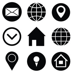 Poster - Modern Set of Black Icons for Website or App Navigation Home Location Globe Email Phone.