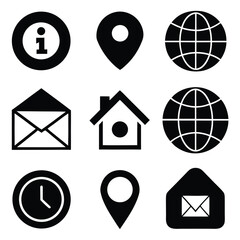 Poster - Set of Black Home Location Globe Email and Phone Icons for App Navigation.