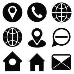 Poster - Set of Black Icons for Website or App Navigation Home Location Globe Email Phone.