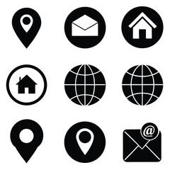 Poster - Set of Black Icons Grid for Navigation Home Location Globe Email Phone in Solid and Outlined.