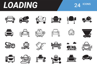 Poster - Concrete Mixer Icons: A collection of 24 sleek, stylized icons, showcasing diverse concrete mixer designs, perfect for illustrating construction projects and industry themes.