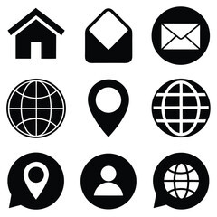 Poster - Set of Minimalist Black Icons for Apps Home Location Globe Email Phone in Grid.