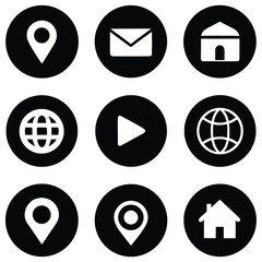 Poster - Set of Minimalist Black Icons for Navigation Home Location Globe Email Phone.