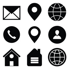 Poster - Set of Solid and Outlined Black Icons for Navigation Home Location Globe Email Phone.