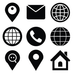 Poster - Sleek Black Icon Set for Navigation Home Location Globe Email Phone.