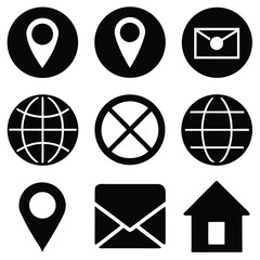 Poster - Sleek Black Solid and Outlined Icons in Grid Home Location Globe Email Phone.